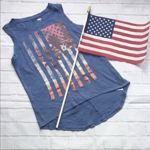 Girls Navy Blue American Flag Sleeveless Tee